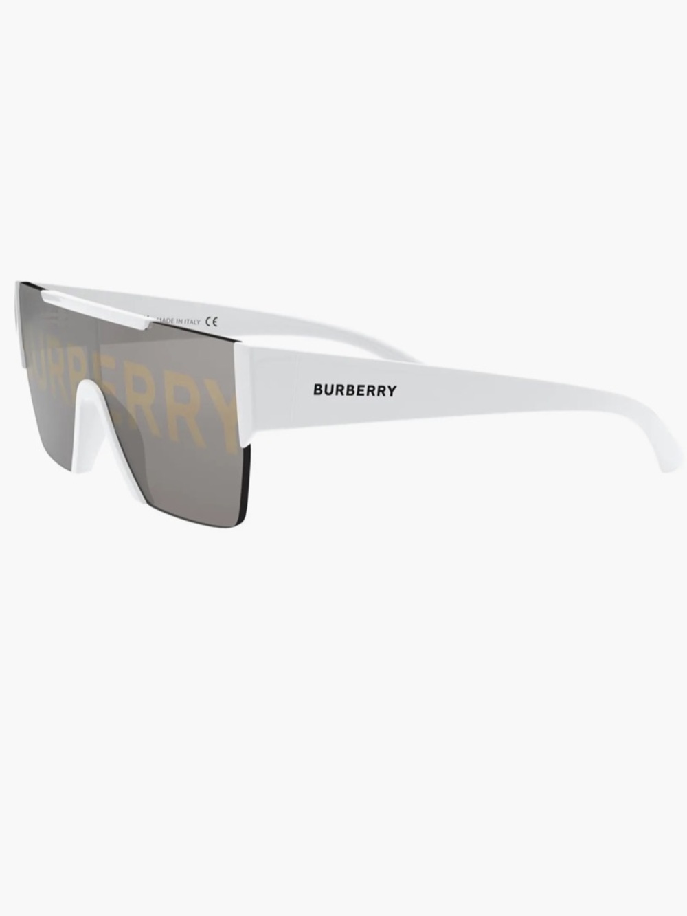 Burberry White Shield Sunglasses with Grey Lenses and Gold Accents - Picture 4 of 5